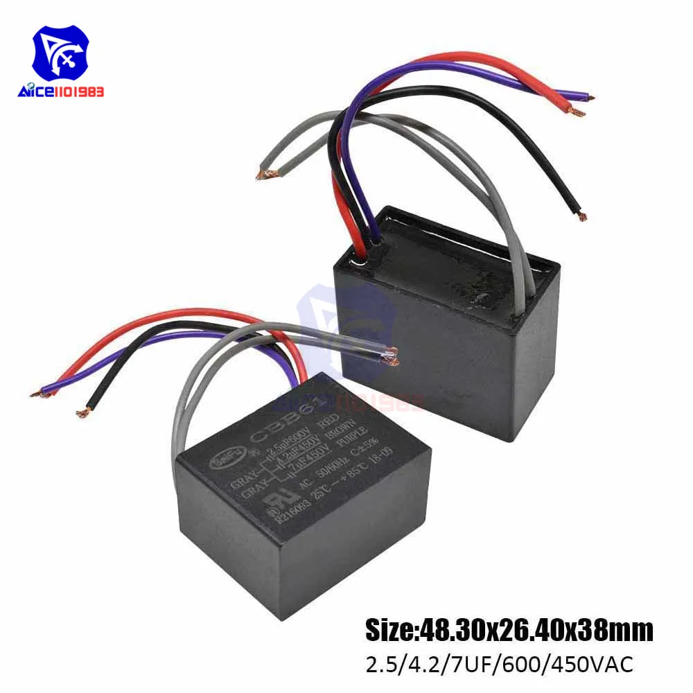 Diymore CBB61 AC 450 600 в 2.5 мкФ/4.2 мкФ/7 мкФ 5% Емкость Гц 5 проводов Рабочий конденсатор для