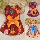 Рождественский костюм на Хэллоуин для собак и кошек, одежда для питомца, платье с принтом для щенка, платье принцессы для питомца с бантом для маленьких собак на новый год