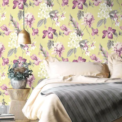 

Garden Style Flowers Non-woven Wallpaper Bedroom Living Room TV Background Wallpaper Roll