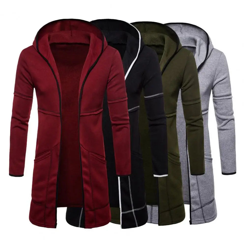 

Popular Jacket Coat Autumn Winter Men Coat Solid Color Mid-Length Hooded Zipper Closure Men Coat