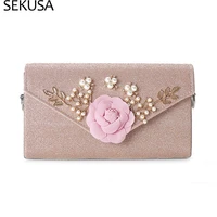 flower women evening bags beading party leaf golden luxury new desig pink color handbags with chain cover