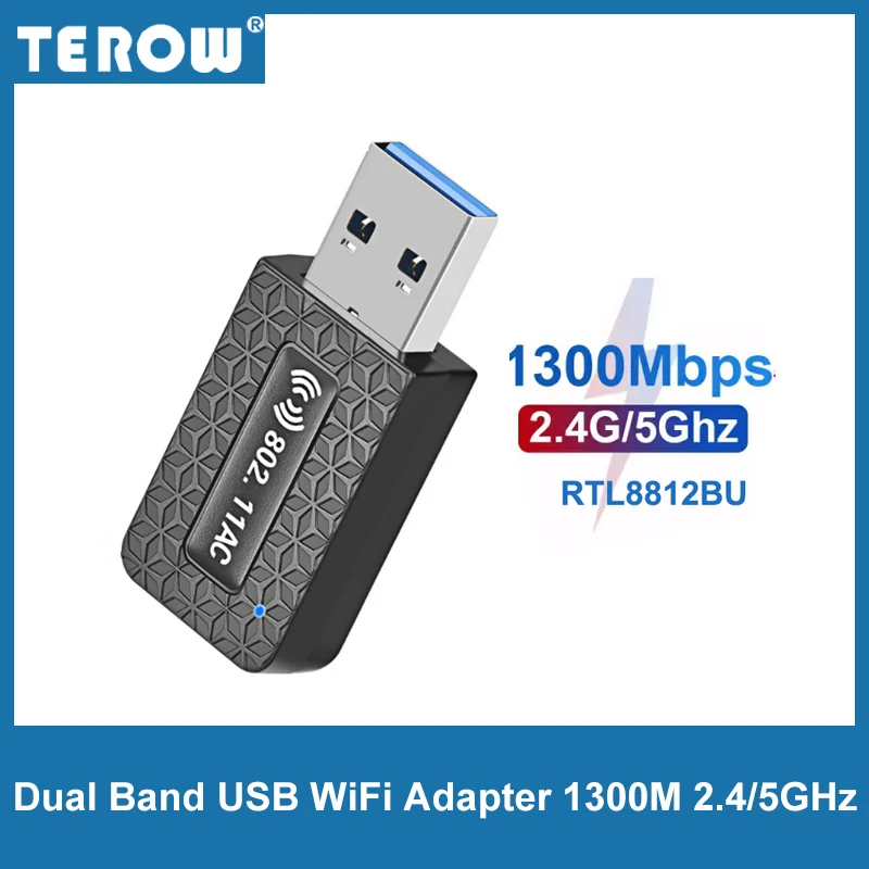 

TEROW AC1300 двухдиапазонный USB Wi-Fi адаптер 1300 Мбит/с Беспроводная мини-сеть Ethernet 802.11AC 2,4/5 ГГц USB3.0 для ноутбука/настольного компьютера