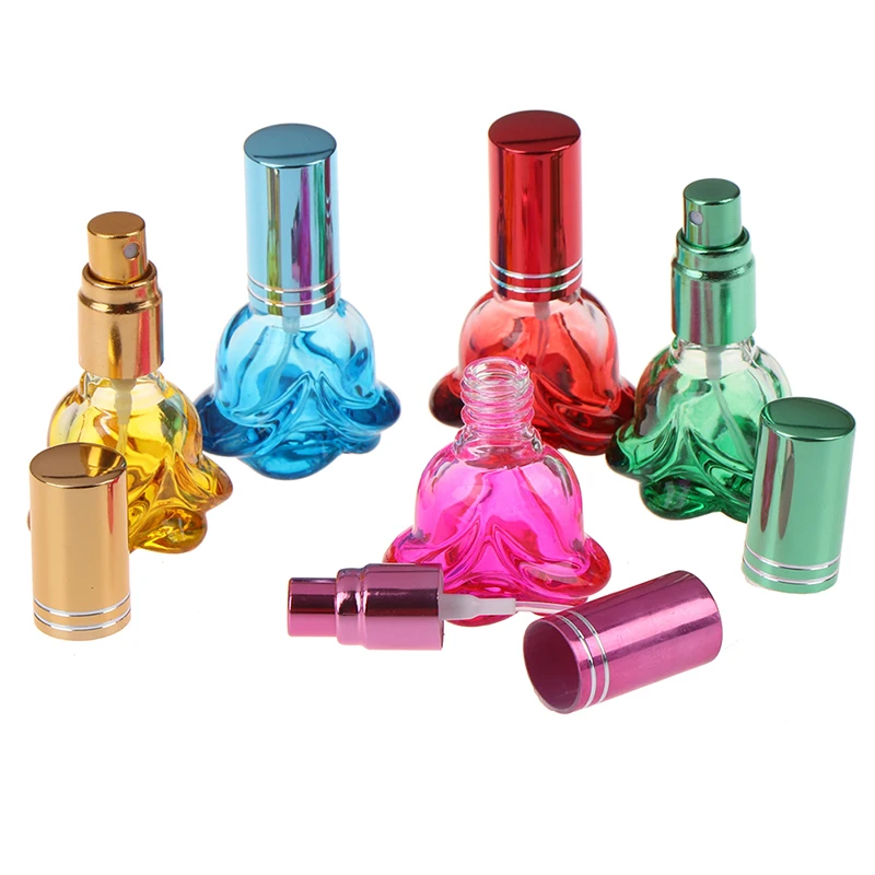 

6ml Colorful Rose Shaped Portable Parfume Refillable Scent Sprayer Bottle Empty Glass Perfume Bottle Small Sample