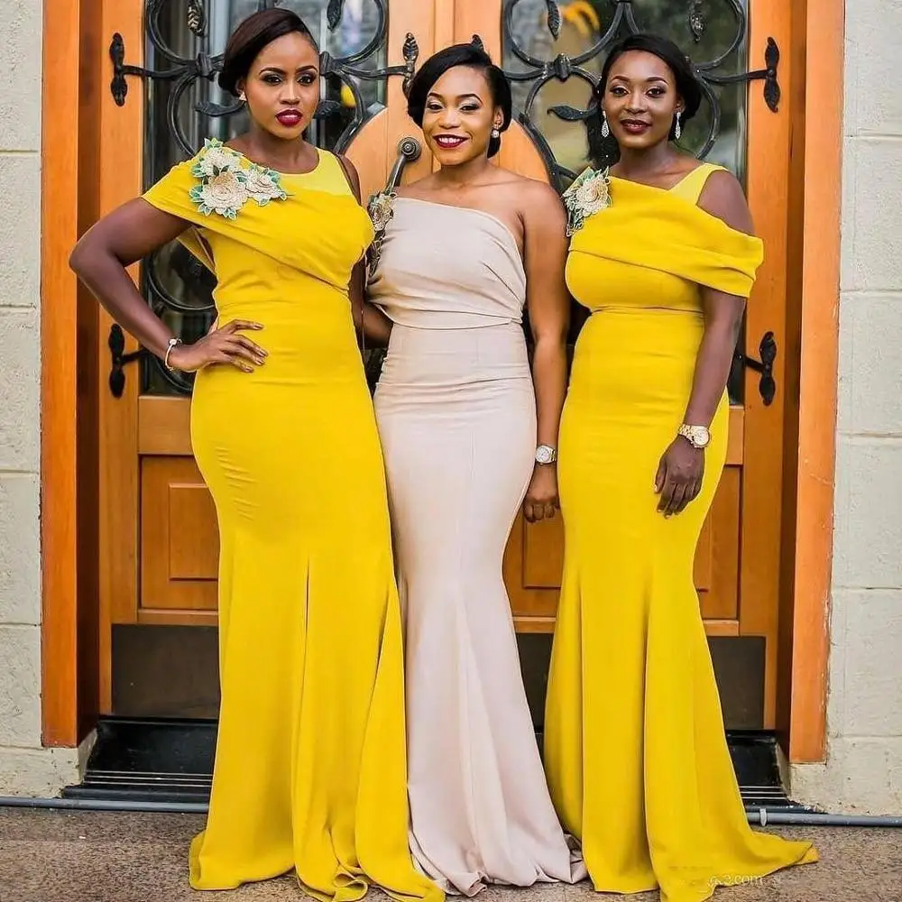 

Yellow One Shoulder Bridesmaid Dresses For Weddings South African Plus Size Mermaid Maid Of Honor Gowns