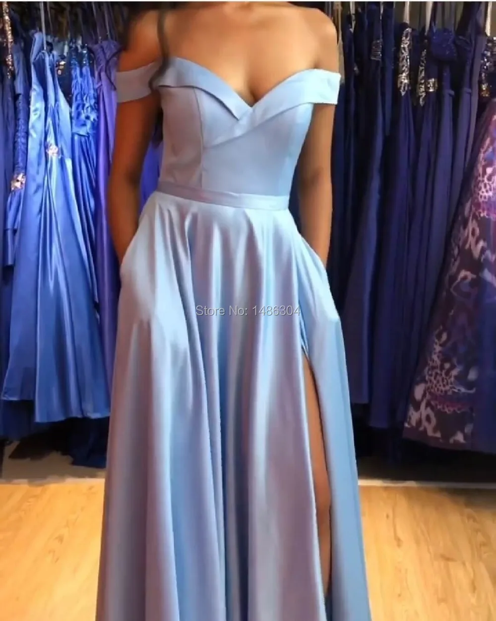 YuNuo простой дизайн 2019 вечернее платье с открытыми плечами высоким разрезом длина