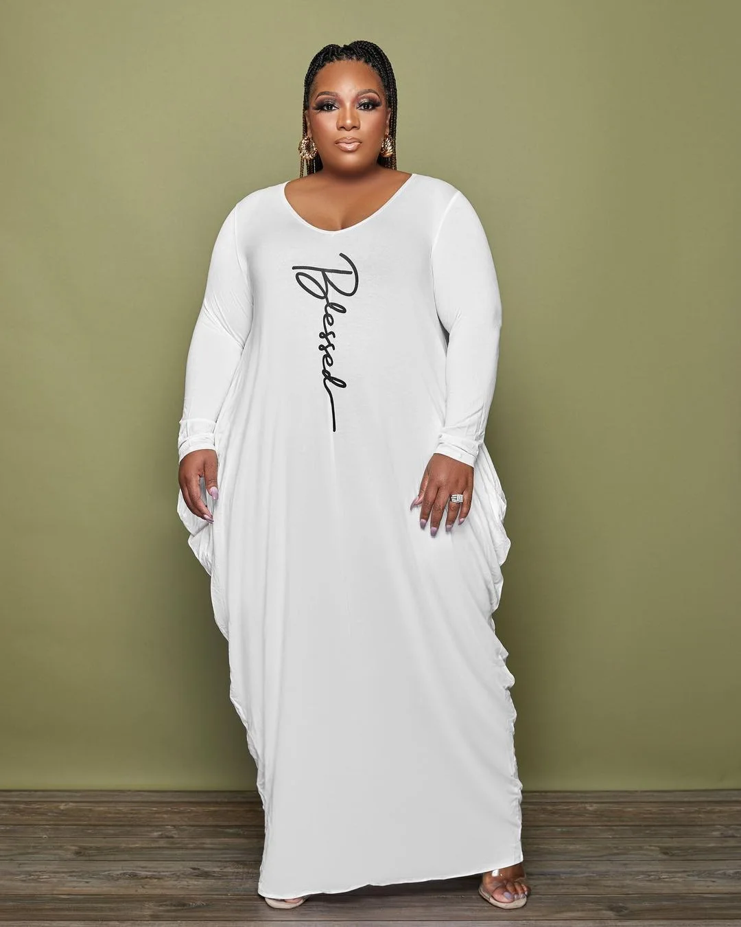 

2022 European And American Autumn And Winter Pop Pure Color V-Neck Long Sleeve Side Pleated Women's Dress Spot Supply Wholesale