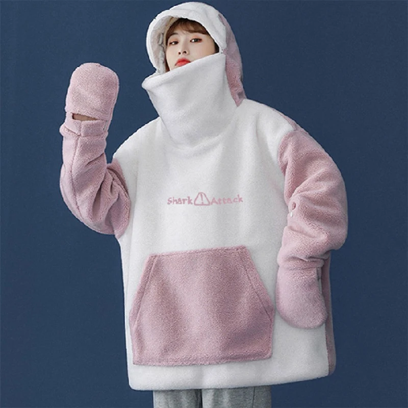 

Женский свитер с капюшоном, Мягкая флисовая куртка из овечьей шерсти с капюшоном и длинными рукавами, несколько расцветок, зима 2021