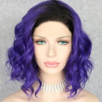 lvcheryl short synthetic lace front wigs ombre black to dark purple curly hair heat resistant hand tied hair wigs free parting