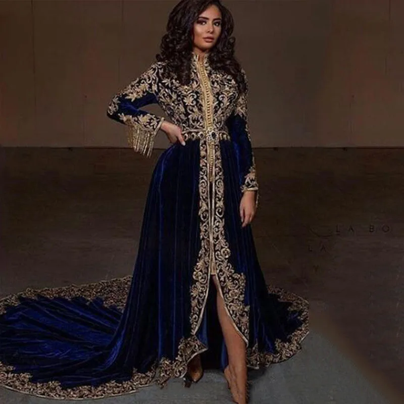 

Темно-синее велюровое кружевное марокканское платье Caftan с длинным рукавом, исламское платье Дубая, Саудовская Аравия, женское платье Abaya, пл...