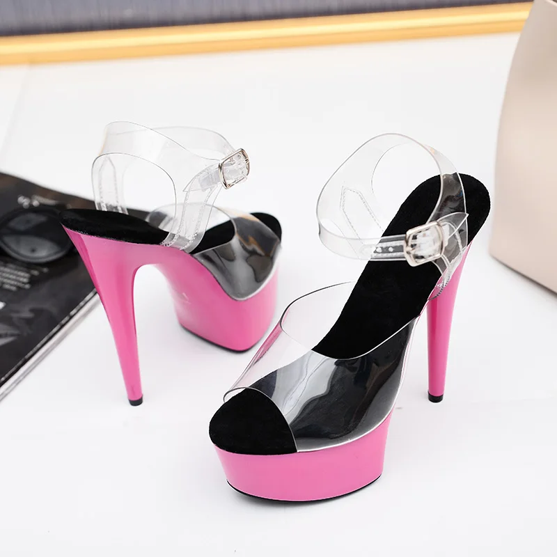 Leecabe Sexy 6 Inch High Heels 15CM Stripper Shoes with pink color platform for pole dancing or model show