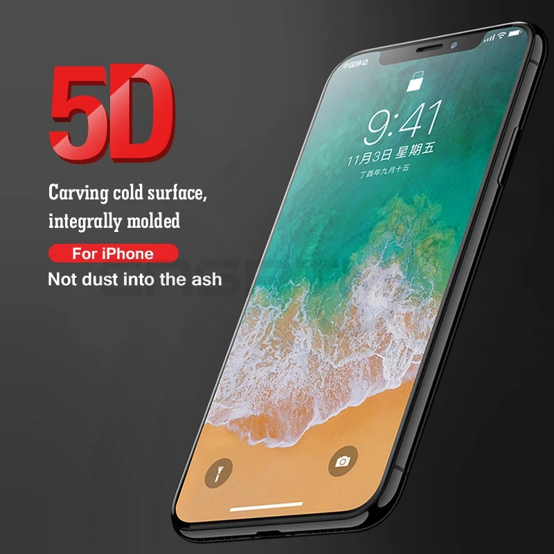5D изогнутый край Полное покрытие из закаленного стекла для iPhone X 6 6s 7 8 Plus