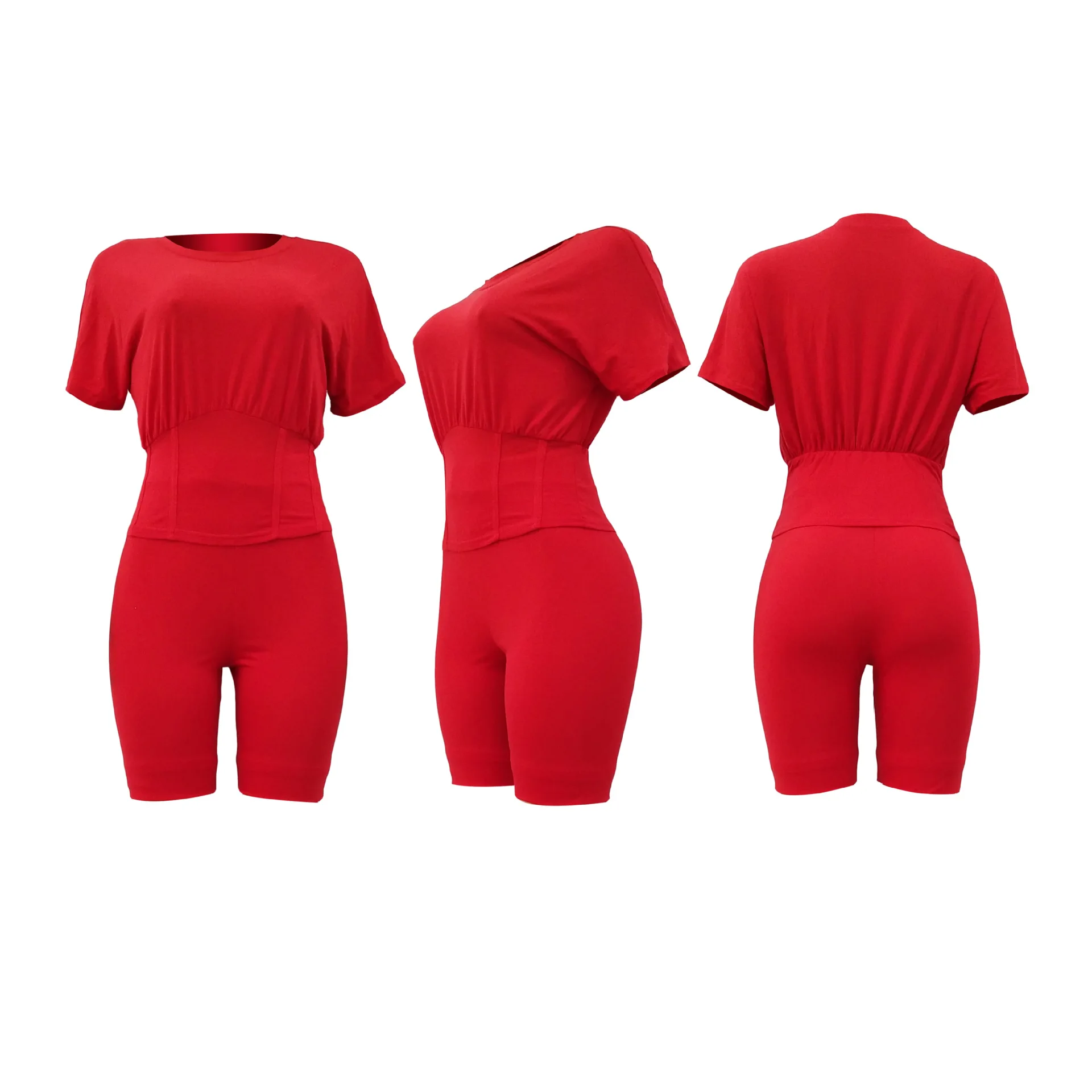 

Pink Outfits for Women Summer 2020 Two Piece Shorts and Top Set Red Black Blue Yellow Casual 2 Piece Set Femme Conjunto Feminino