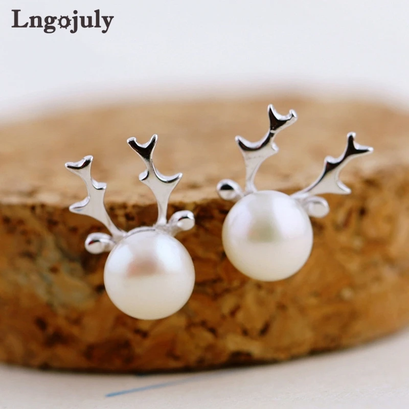 

Noble Women Earrings 100% 925 Sterling Silver Women Pearl Deer Stud Earrings For Women Girlfriend Anniversary Party Jewelry Gift