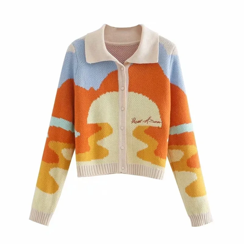 

Cardigan Women Long Sleeve coat Loose Retro Knitted Cardigan Women Jacket Patchwork Casual Short Autumn 2021 Women's Clothing