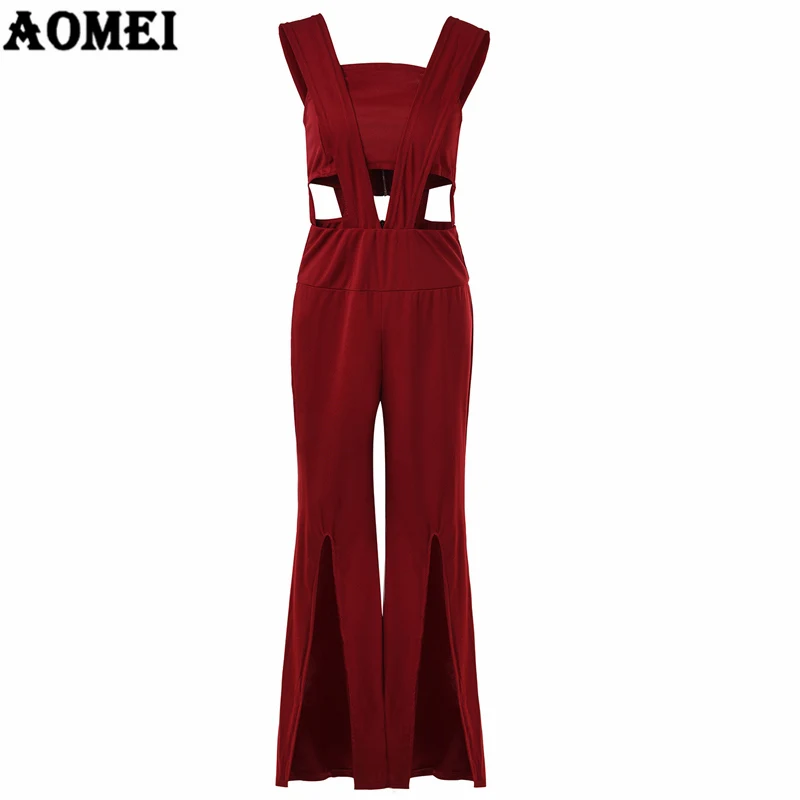 Женский комбинезон сексуальный с вырезами и разрезом элегантные лоскутные брюки