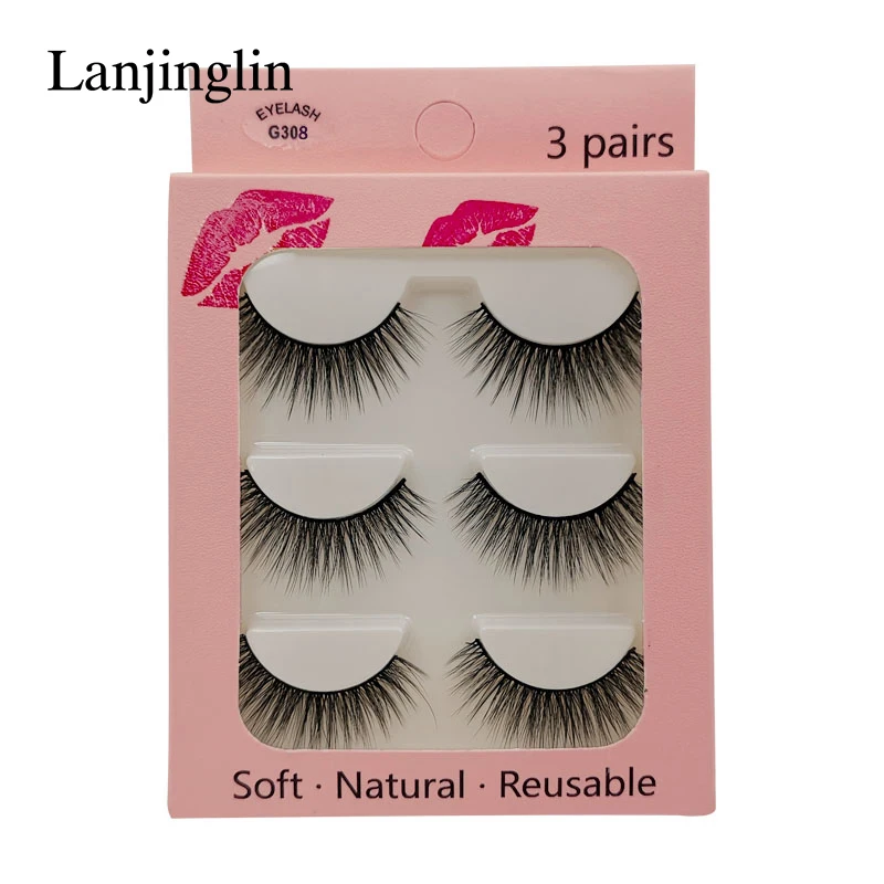 G308 LANJINGLIN 1/3/5 пар 3D из меха норки накладные ресницы натуральные длинные ресницы тонкие Макияж Наращивание ресниц пикантные Поддельные Ресницы cilios - Цвет: G308