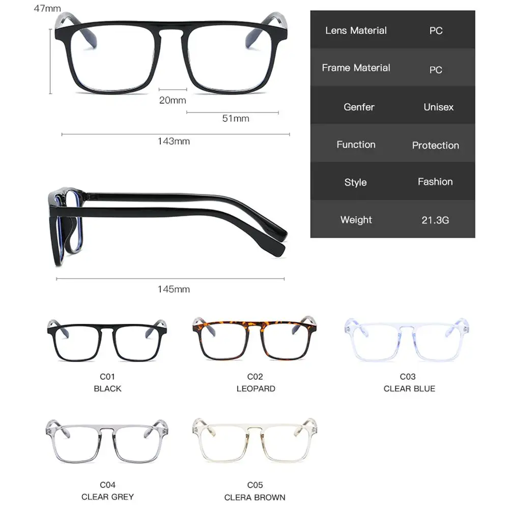 

Fashion Computer Glasses Blocking Blue Light Glasses Frame Men Women Square Optical Gaming Eyewear Clear Lens Anti Blue Light