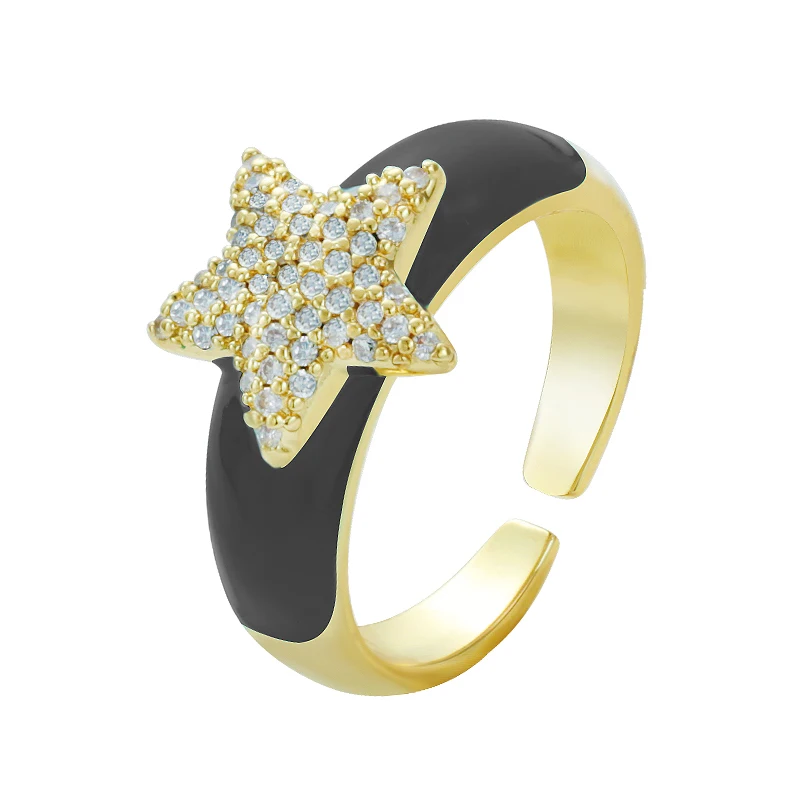 Женское кольцо с эмалью и звездами регулируемое разных цветов Ювелирное