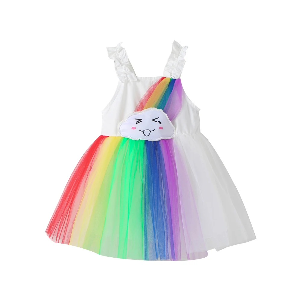 Платья для девочек Модное детское платье принцессы с радужным принтом без