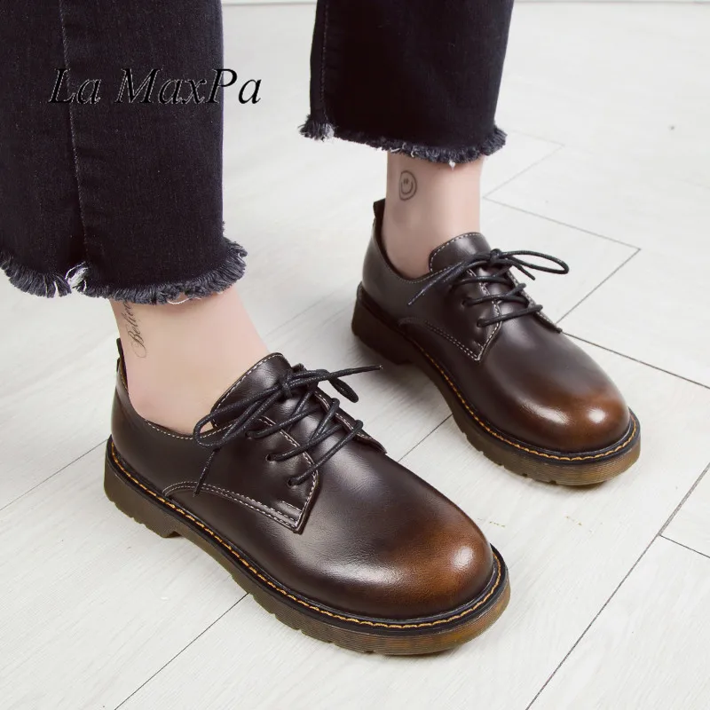 

Туфли-оксфорды женские из экокожи, винтажные, на шнуровке, лоферы, повседневные, градиентные, броги, плоская подошва, ручная работа, весна