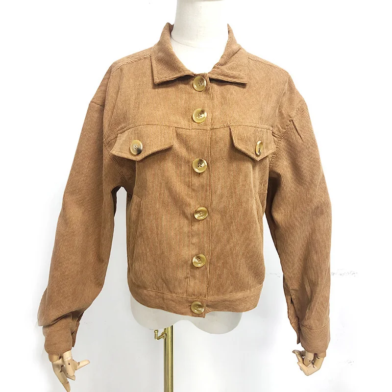 

Single-breasted Turn Down Collar Coats Women Long Sleeve Oversize Spring Corduroy Jacket Female Plus Size Coats 2021 Clothes