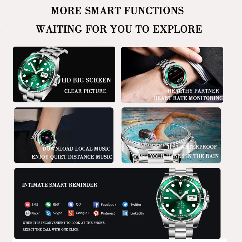LIGE Смарт-часы для мужчин SmartWatch полный сенсорный Экран вызовов через Bluetooth плеер iOS