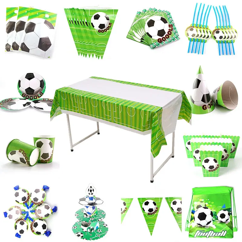 

Football Theme Green Disposable Tableware Plates Napkins Birthday Kids Favors Cartoon Gift Bag Baby Shower Party Supplies Decor