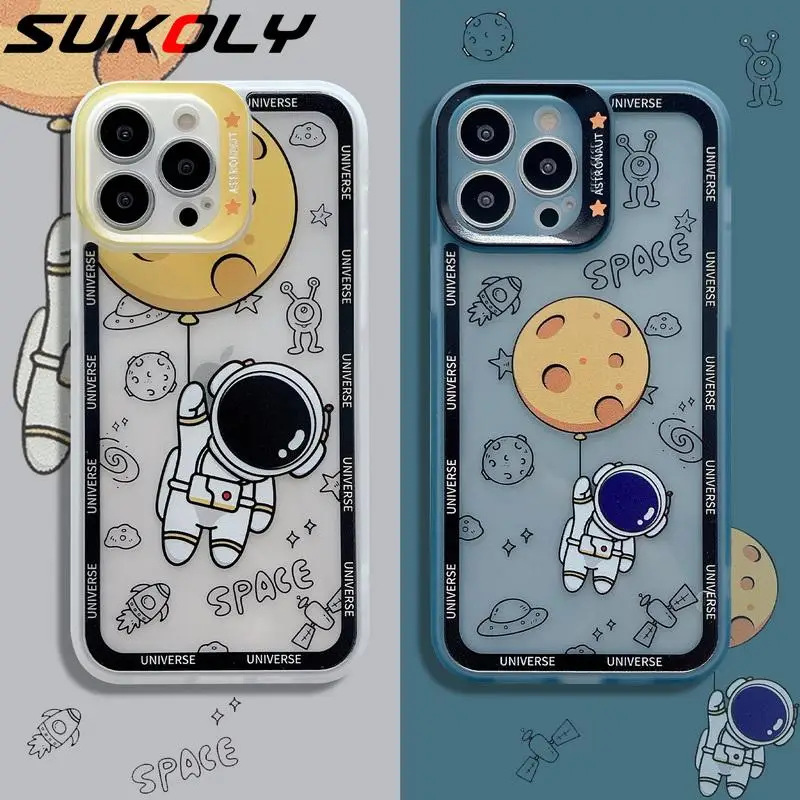 

Cute Cartoon Astronaut Clear Phone Case For iPhone 13 Pro Max 11 12 Pro XS Max XR X 8 7 Plus Shockproof Camera Protection Cover