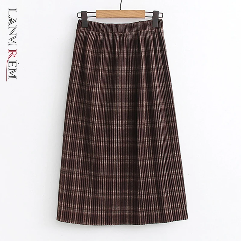 

LANMREM эластичная цветная плиссированная юбка трапециевидной формы в клетку с высокой талией 2021 осенне-зимняя новая женская модная элегантна...