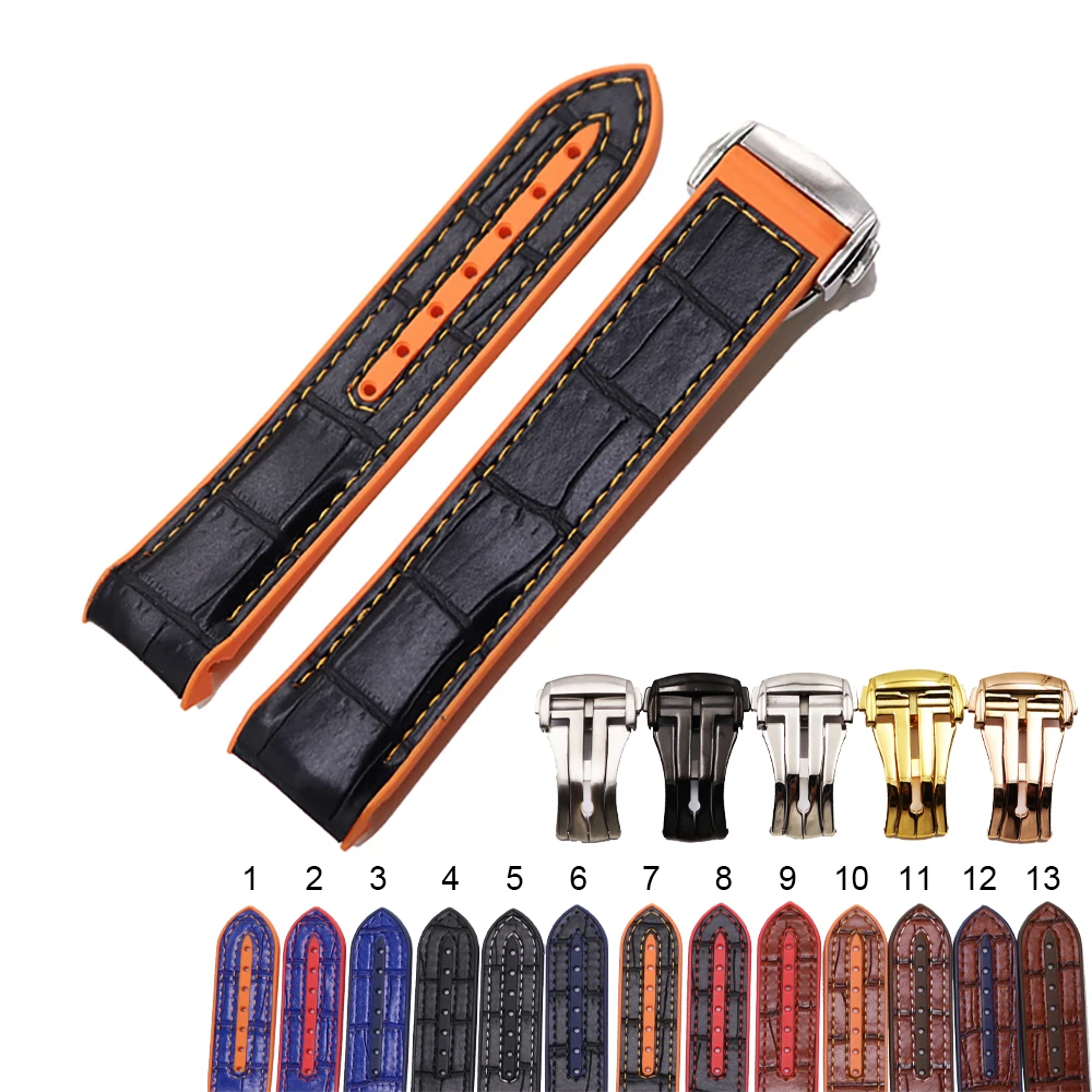 

CARLYWET 20mm 22mm Wholesale Rubber Watchband With Leather Replacement Watch Band Strap For Planet Ocean 45 42mm With Clasp