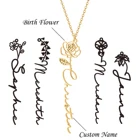 На заказ вертикальное ожерелье с именем на день рождения цветок персонализированное имя кулон ювелирные изделия Золотое ожерелье из нержавеющей стали подарок на день рождения