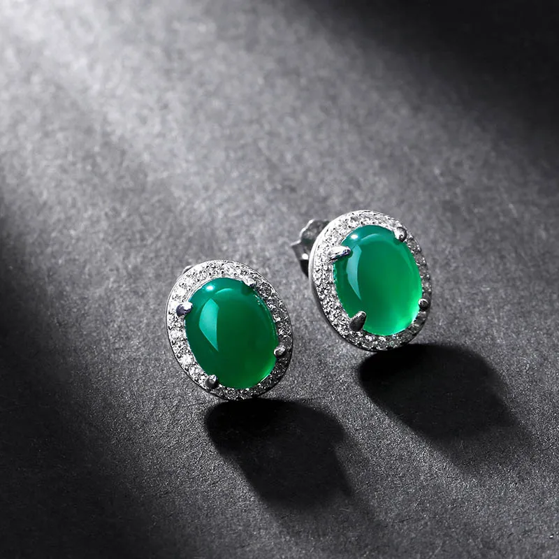 MAIKALE Luxury 925 Sterling Silver Stud Earrings with Cubic Zirconia Green Gem Stone Round Small Earrings for Women Jewelry Gift