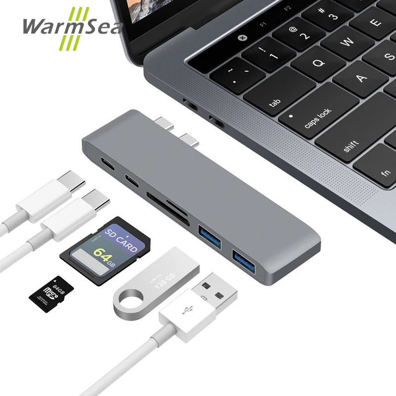 Адаптер USB Type C Thunderbolt 3 с 2 портами 0 устройство для чтения SD TF карт MacBook Pro 2018 2017| |