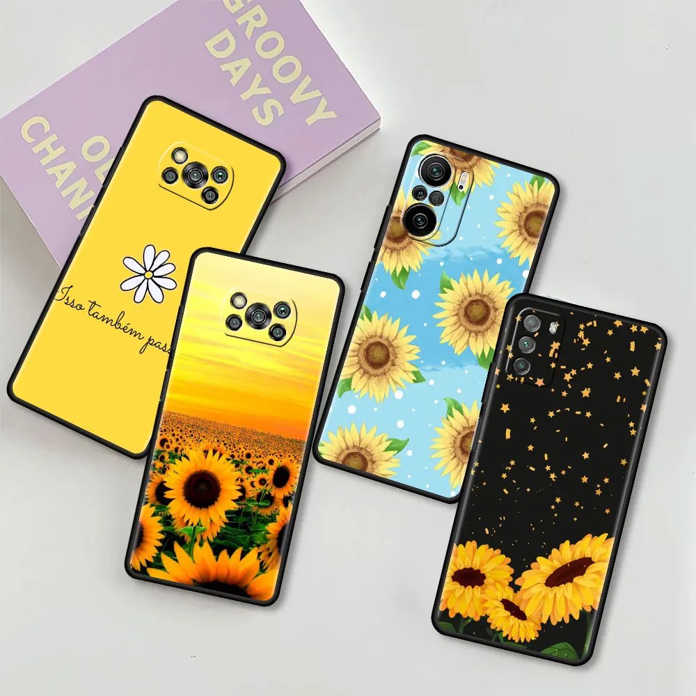 

Mobile Protective Case For Xiaomi Mi Poco X3 NFC M3Pro F3 11 10T for Redmi Note 9S 9Pro K40 Phone Cover Yellow Flower Sunflower