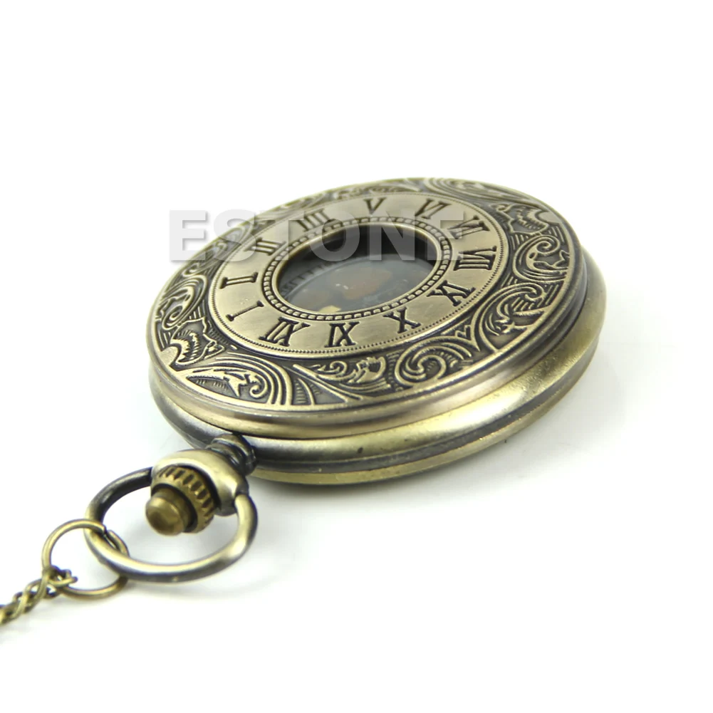 

X7AF Vintage Steampunk Retro Bronze Design Pocket Watch Quartz Pendant Necklace Gift