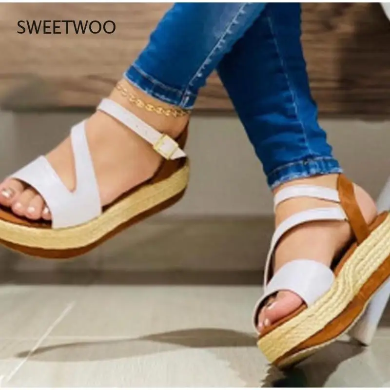 

Summer Large Size Women's Shoes Flat Women's Sandals Summer Women's Shoes Buckle Strap Peep Toes Casual Fashion Beach