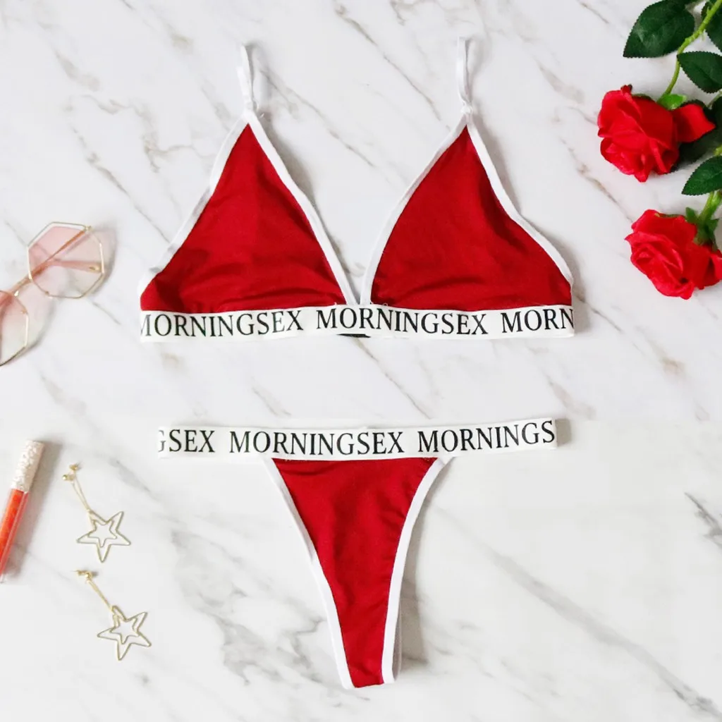 Нижнее белье микро бикини секс-магазин открытый бюстгальтер Lenceria Новое Женское нижнее белье плюс размер с буквенным принтом бюстгальтер комплект сексуального белья Комплект пижамы