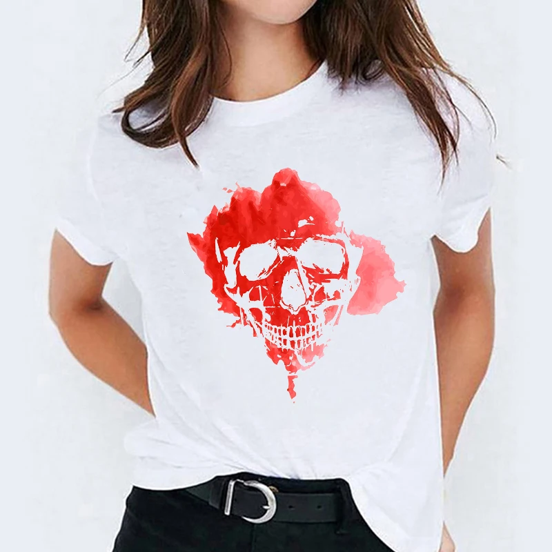 

T Shirt for Women Floral Skull Flower Mujer Camisetas Halloween Print Lady T-shirts Female Tee Top Womens Graphic T-Shirt