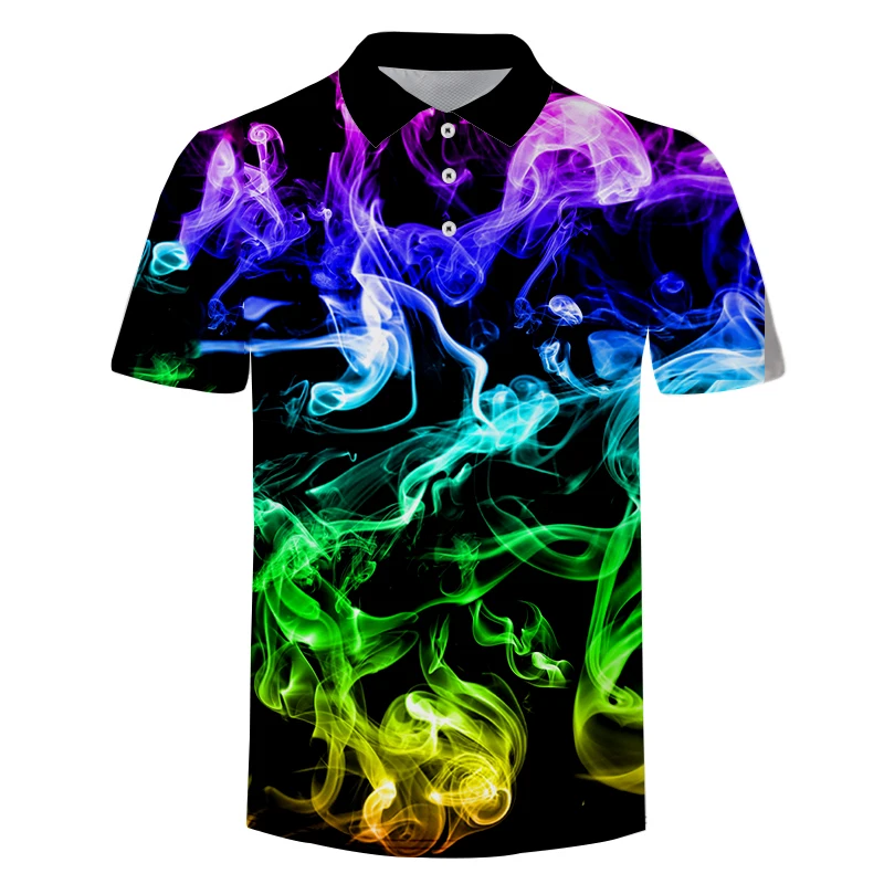 

Colorful Smoke 3D Print Polo Shirt For Men Short-sleeved Patchwork Men's Polos Quality Summer Brand Men Clothing Custom Dropship