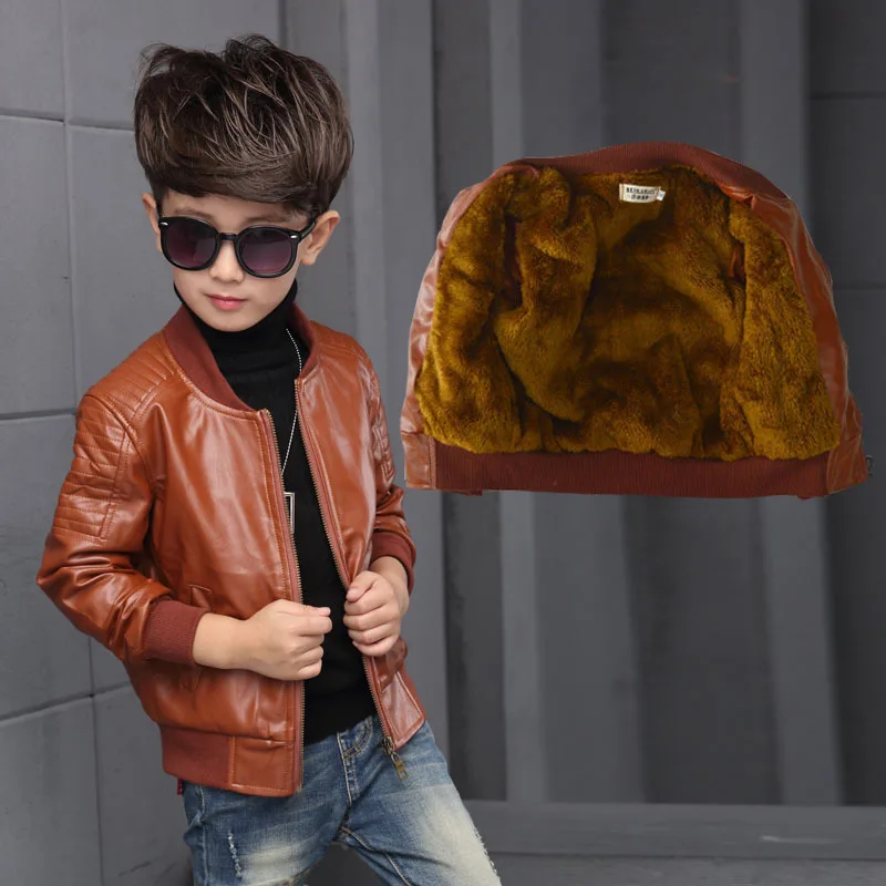 Осенне зимняя куртка для мальчиков 90 170 см из искусственной кожи детская одежда