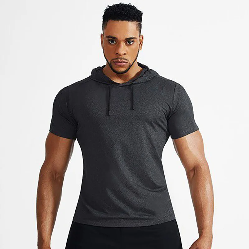 Мужская футболка с капюшоном однотонная приталенная Повседневная Толстовка