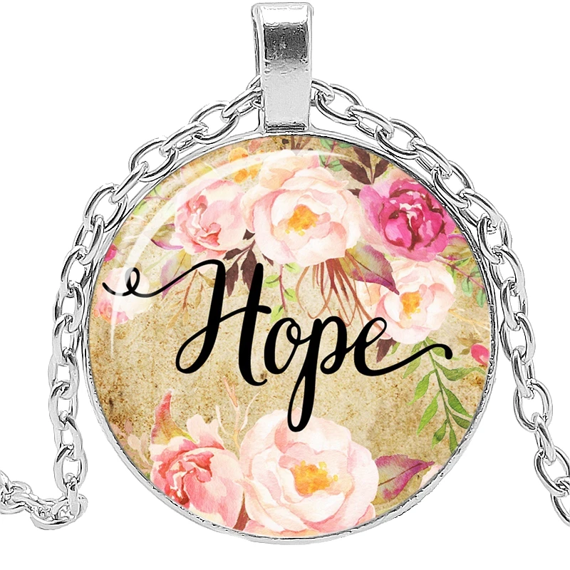 

Fashion Charm Flower Text Glass Cabochon Pendant Necklace Friendship Necklace Sweater Chain Jewelry Gift for Friends