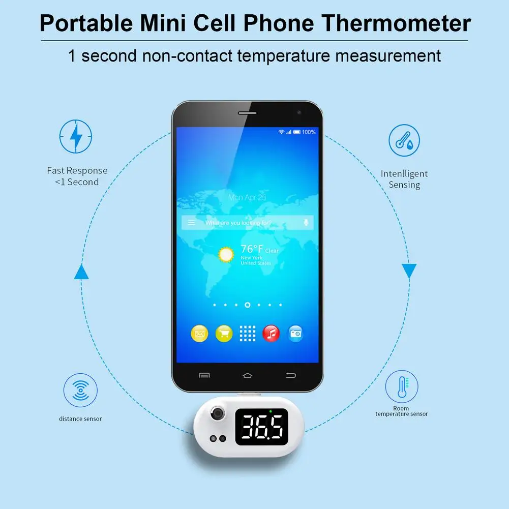 

USB Intelligent Thermometer Portable Cell Phone Thermometer Infrared Thermometer Non-Contact USB Forehead Thermometer