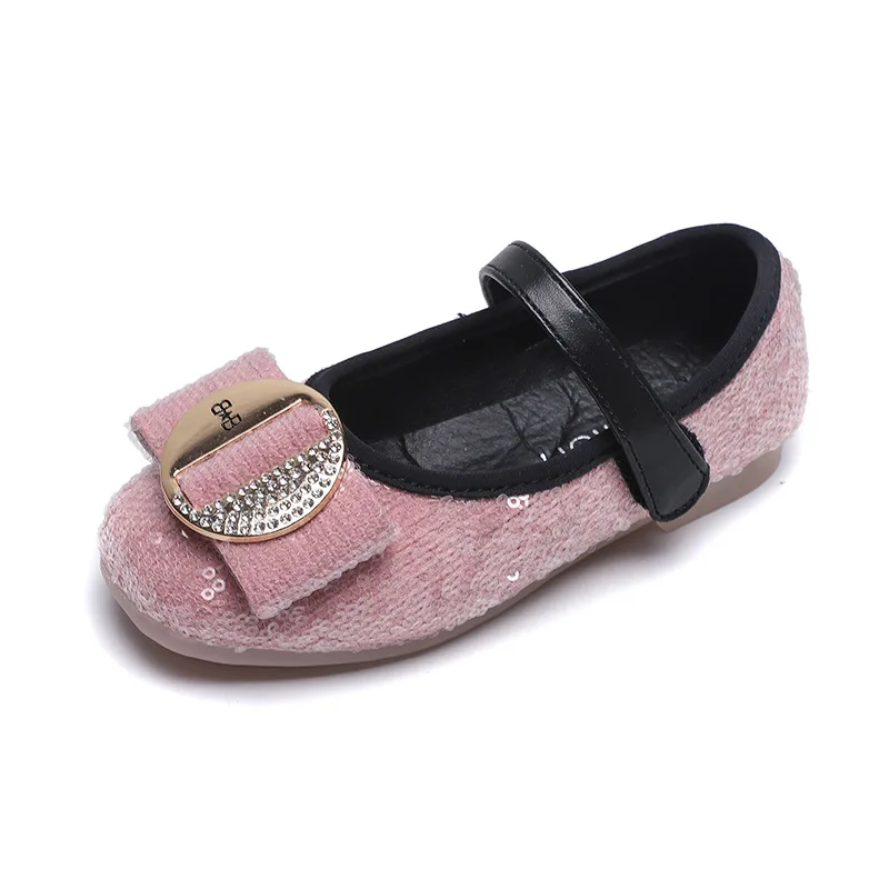 Школьная обувь принцессы для девочек осень 2019 с бантом Розовая подтяжками