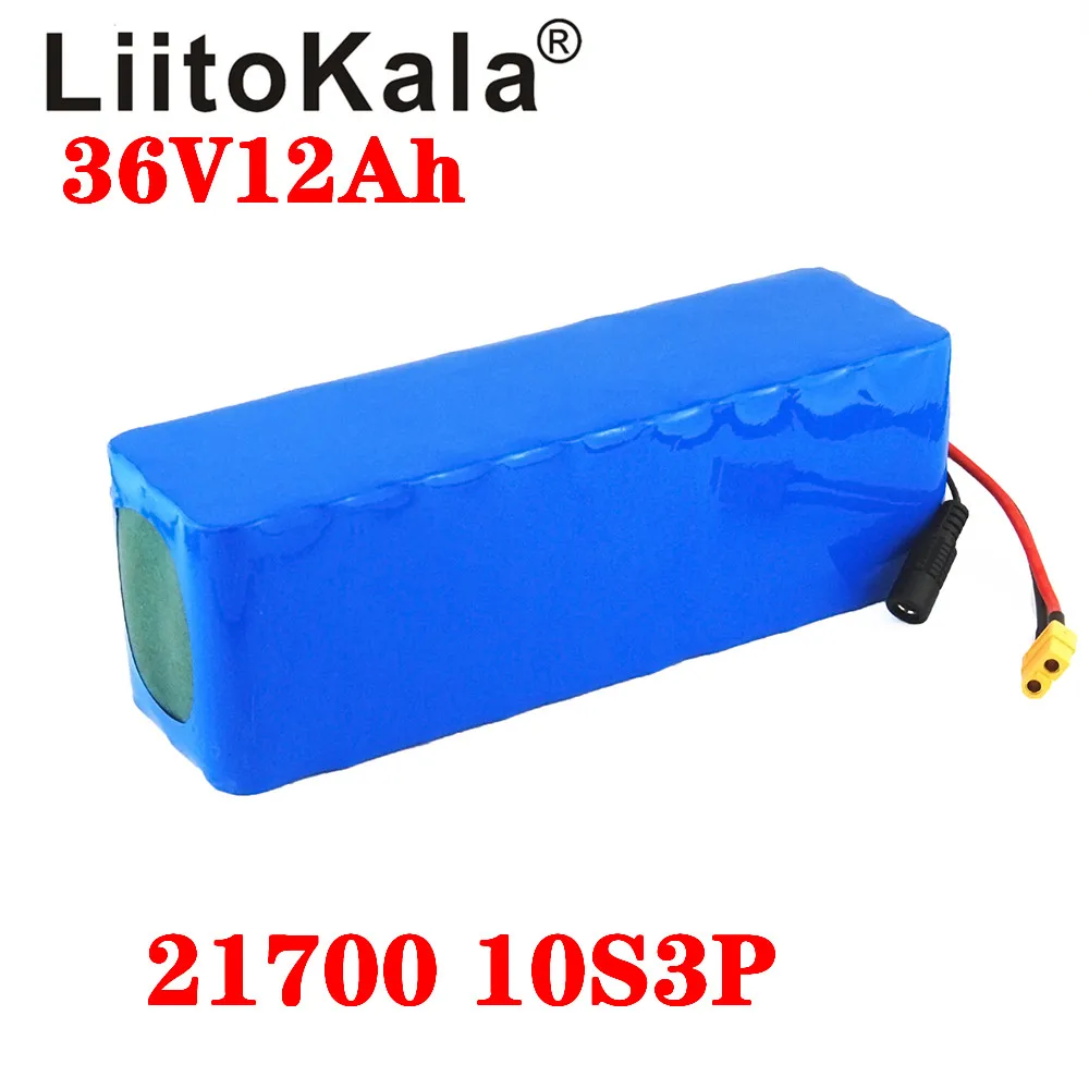 

Аккумулятор LiitoKala 36 В, 21700, 4000 мА · ч, 10S3P, 12 А · ч, 500 Вт, высокомощный аккумулятор 36 В, 12000 мА · ч для электровелосипеда, BMS xt60