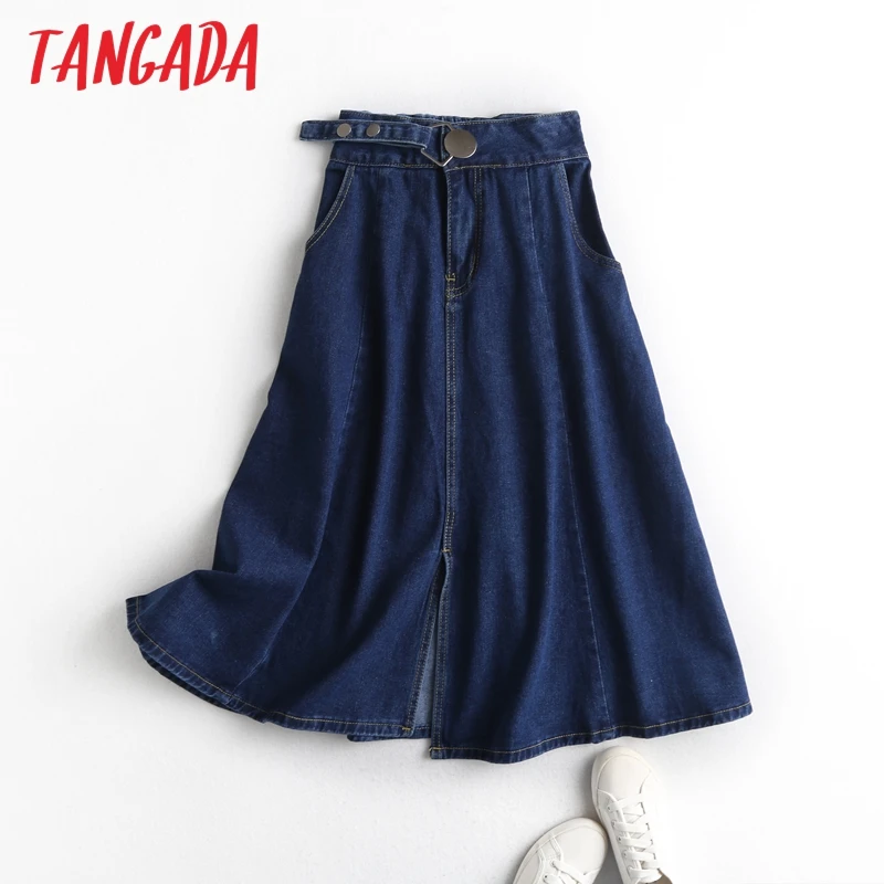 Юбка миди женская джинсовая темно синяя Осень зима|Женские юбки| |