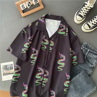 2021 summer spring women blouses bf style oversized shirts harajuku tops dragon printing short sleeve shirts female streetwear
