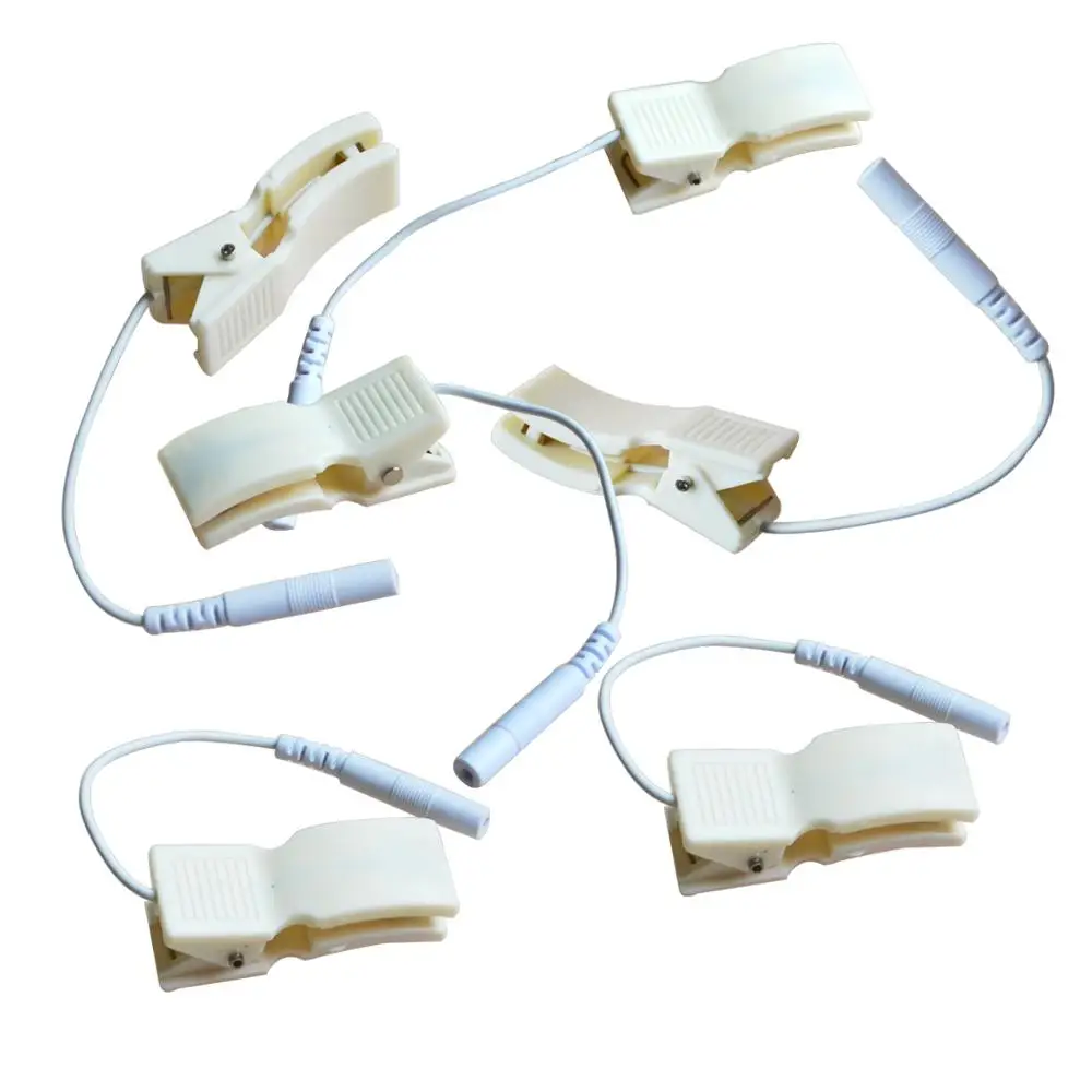 

5pairs Ear Clip Clamp Electrode Lead Wires Connect Adapter Jack Pin 2.5mm Plug Replacement Cables For TENS EMS Massager