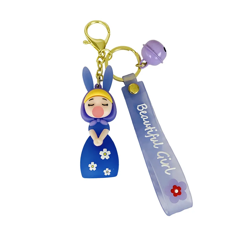

2021 New Cartoon Blowing Bubble Girl Cute Keychains Female Lovely Car Key Chain Pendant Male Lovers Gift Bag a Pair Key Rings