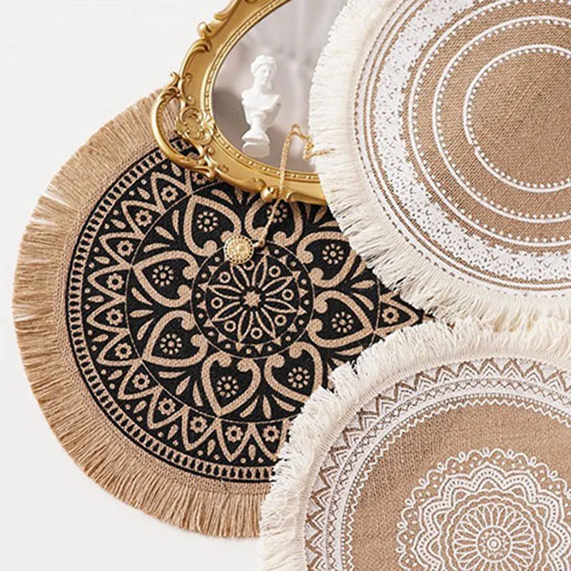 

Round Embroidery Table Placemat Nordic Style Non-slip placemat Heat Insulation Furniture Decoration mat Coffee Cup Mats